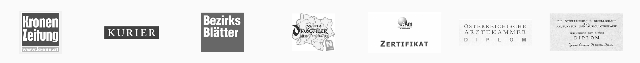 Bekannt aus Kronen Zeitung, Kurier, Bezirksblätter, Wir Diabetiker Niederösterreich; Zertifikat Arbeitsmedizin, Diplom der Österreichischen Ärztekammer, Akupunktur-Diplom
